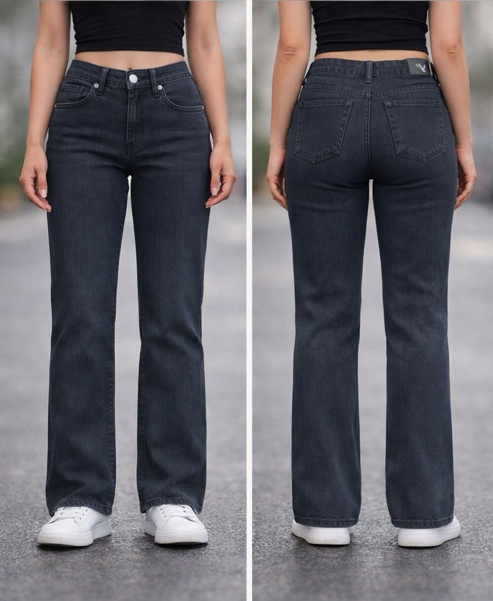 American Eagle Women's Straight Leg Jeans Denim Stretch Charcoal Black Sz 10 S